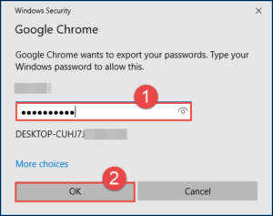google chrome saved passwords export