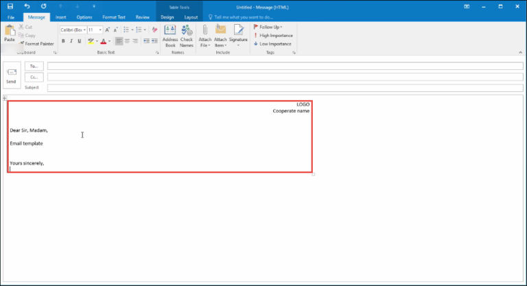 create outlook email template with drop down list