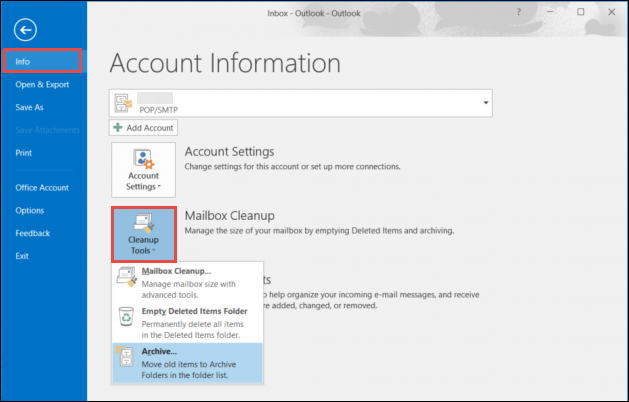 how to create archive folder in outlook 2016