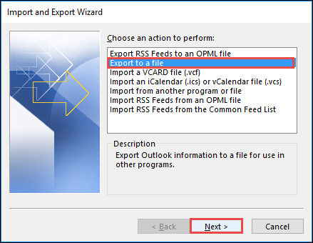 Select Export Option