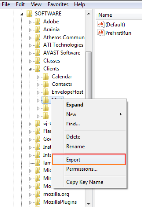 Right-click on Mail key & select export option