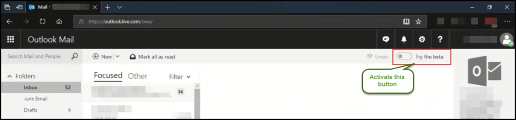 toggle Outlook.com beta version