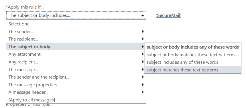 choose subject matches these text patterns