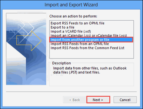 choose Import from another program or file option