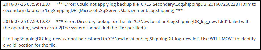 troubleshooting log shipping issues in SQL server