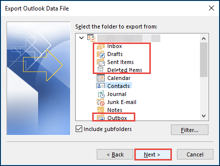 Export Outlook data file