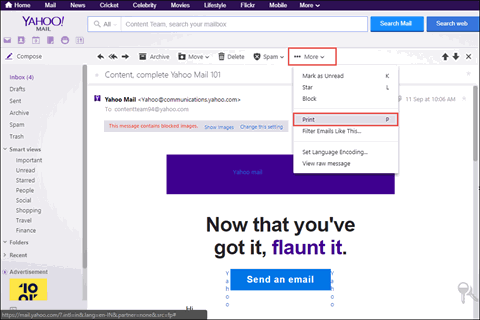 how to print in yahoo mail