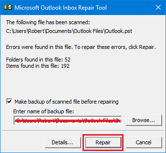 Click on Repair to Recover Corrupted OST File