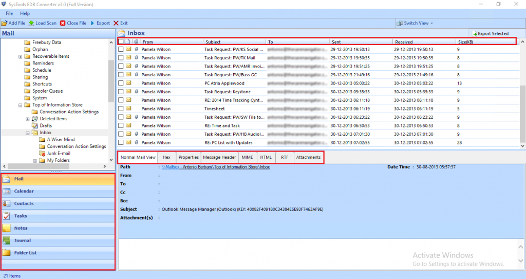 preview dismounted .edb file, mailboxes or data items