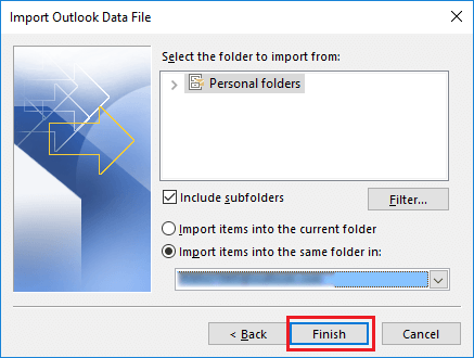 merge pst file via outlook import option