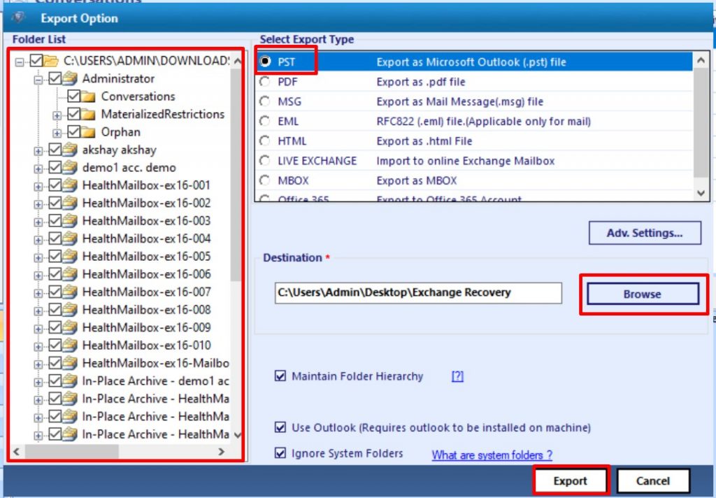 export recovered edb mailbox