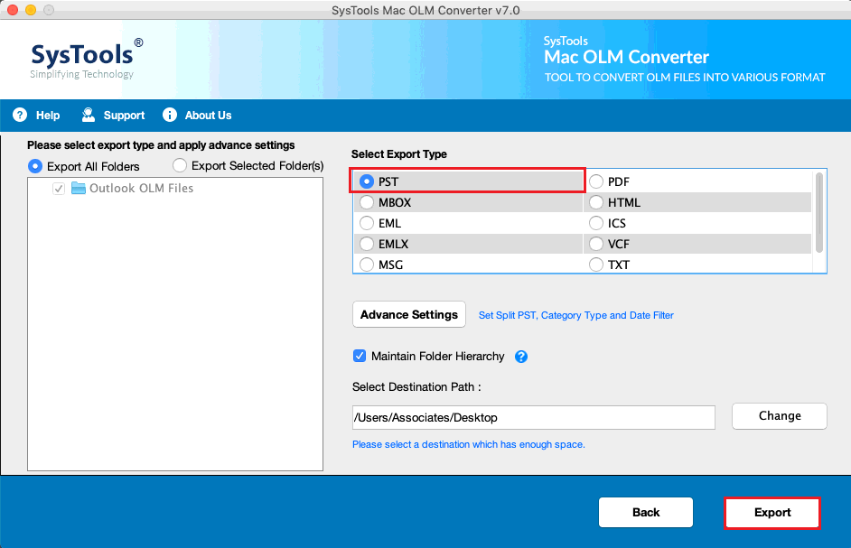 outlook for mac export mail folder to pst