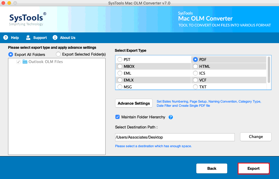 PDF file format export