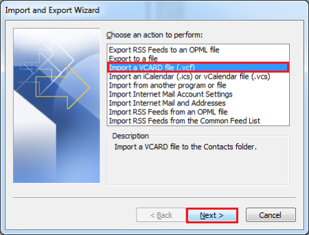 choose Import vCard file (.vcf)
