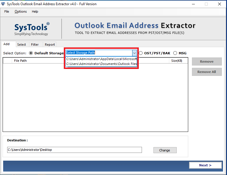 04-select storge path option