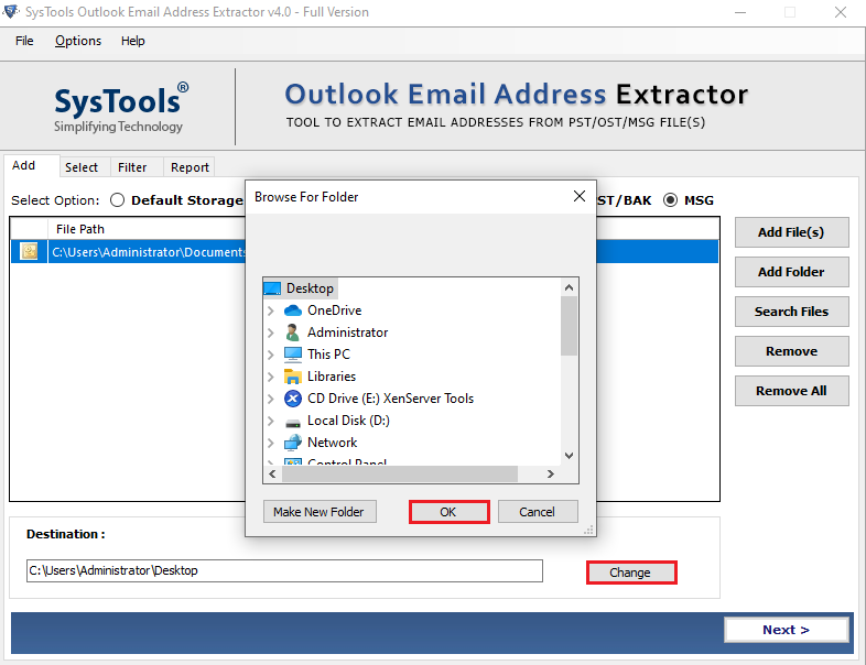 choose destination path to save your file