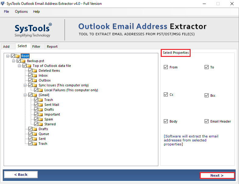 select properties