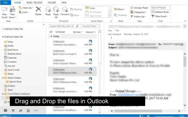 Drag eml into outlook