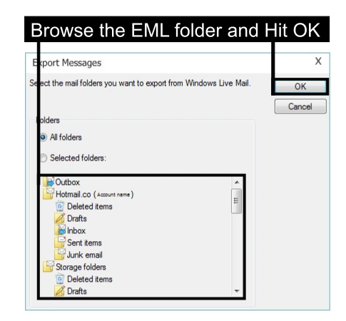 Export eml to pst via WLM